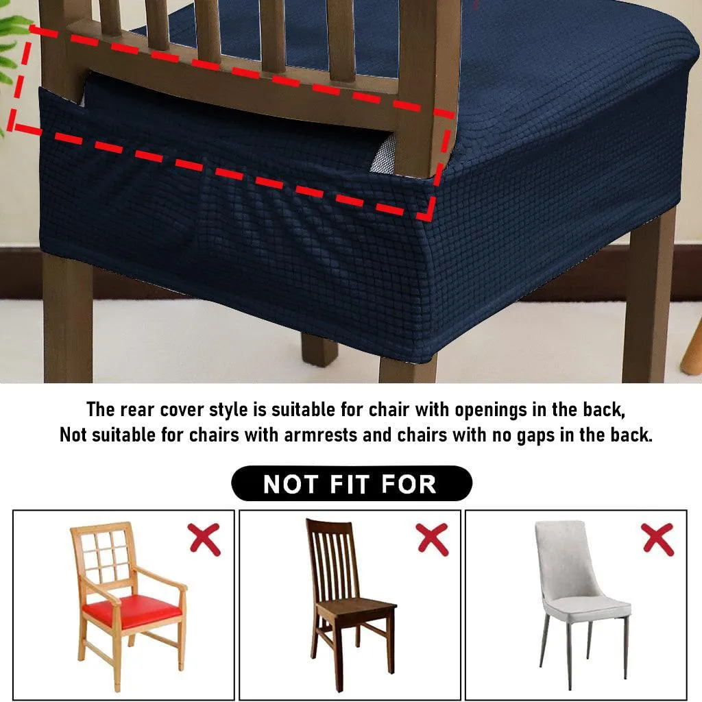 100% Waterproof Jacquard Dining Chair Seat Cushion Cover, Navy Blue