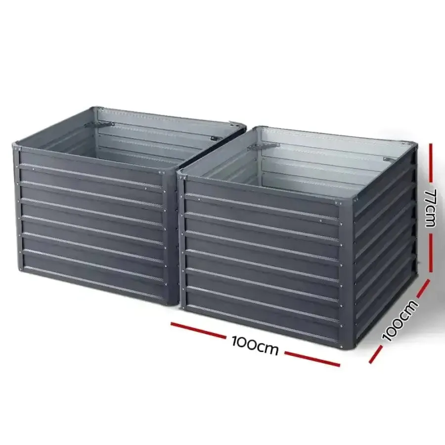 2 X Green Fingers Garden Bed - Grey (100 x 100 x 77 cm)
