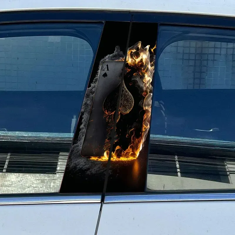 2pcs Cool Flame Poker Car Sticker Auto B Pillar