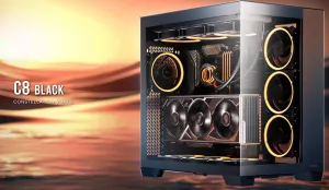 Antec C8 E-ATX, mATX, ITX, Seamless Edge View Front and Side, USB-C, 4mm Tempered Glass, 360mm liquid cooler top, bottom, side. 2x USB 3.0 Black Case