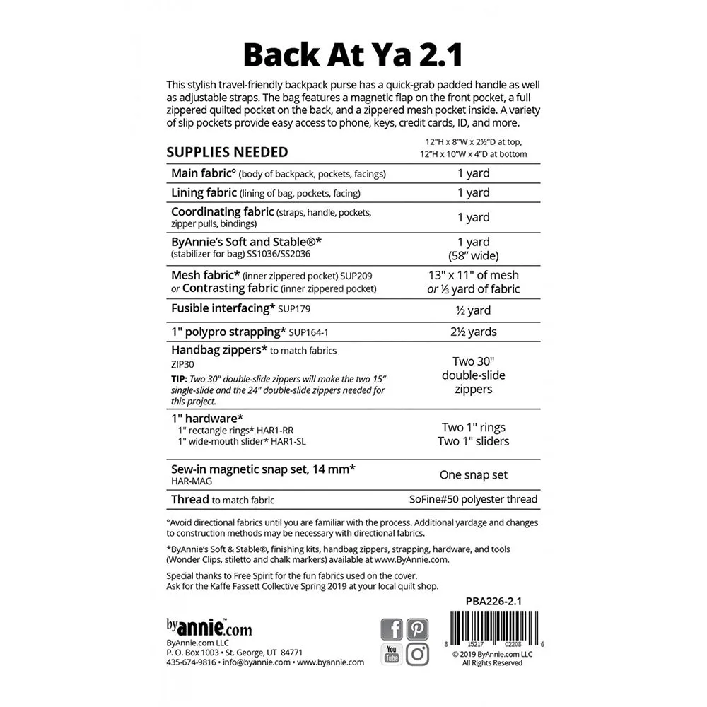 Back At Ya 2.1 Backpack Pattern