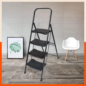 Bathla Boost Rhino 4 -Step Foldable Steel Ladder For Home (Black   Black)