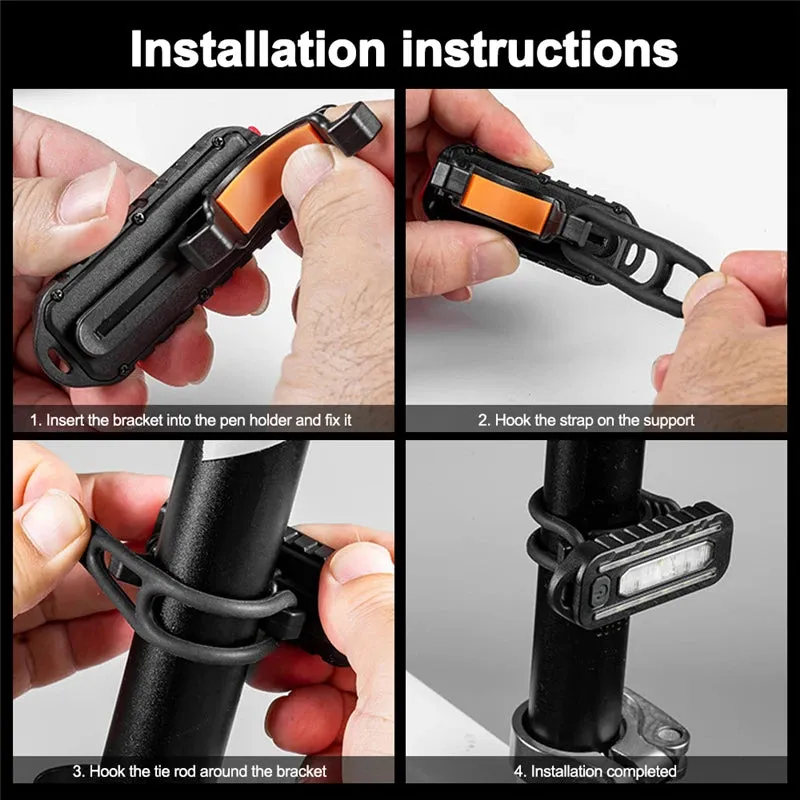C-type Rechargeable Bicycle Tail Lamp Led Portable Flashlight Waterproof Emergency Torch Flashlamp Cycling Running Riding Hiking