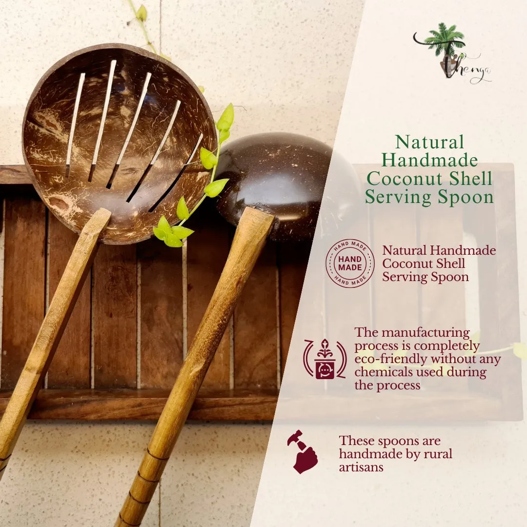 Coconut Shell Frying Spoon & Non Stick Wooden Ladles (Set of 2)
