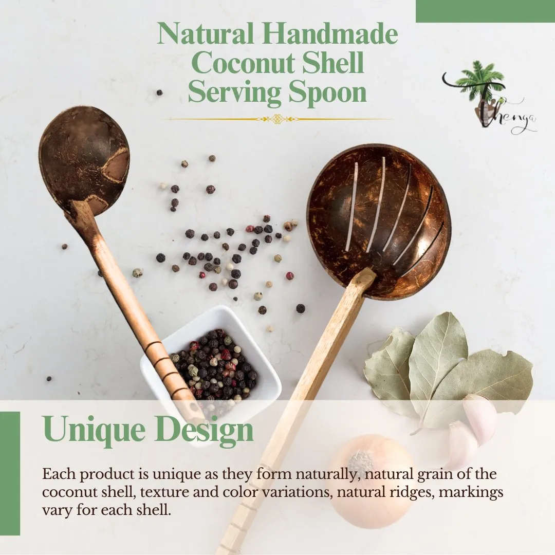 Coconut Shell Frying Spoon & Non Stick Wooden Ladles (Set of 2)