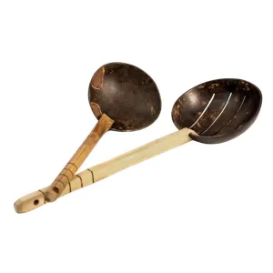 Coconut Shell Frying Spoon & Non Stick Wooden Ladles (Set of 2)