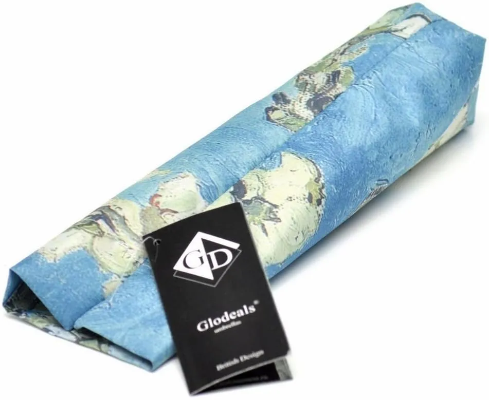 Creative Oil Painting Automatic Folding Umbrella, Anti UV Sun Protection Parasol Umbrella for Ladies (Almond Blossom)