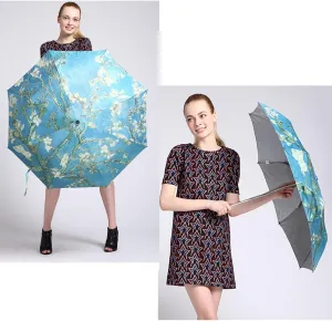 Creative Oil Painting Automatic Folding Umbrella, Anti UV Sun Protection Parasol Umbrella for Ladies (Almond Blossom)