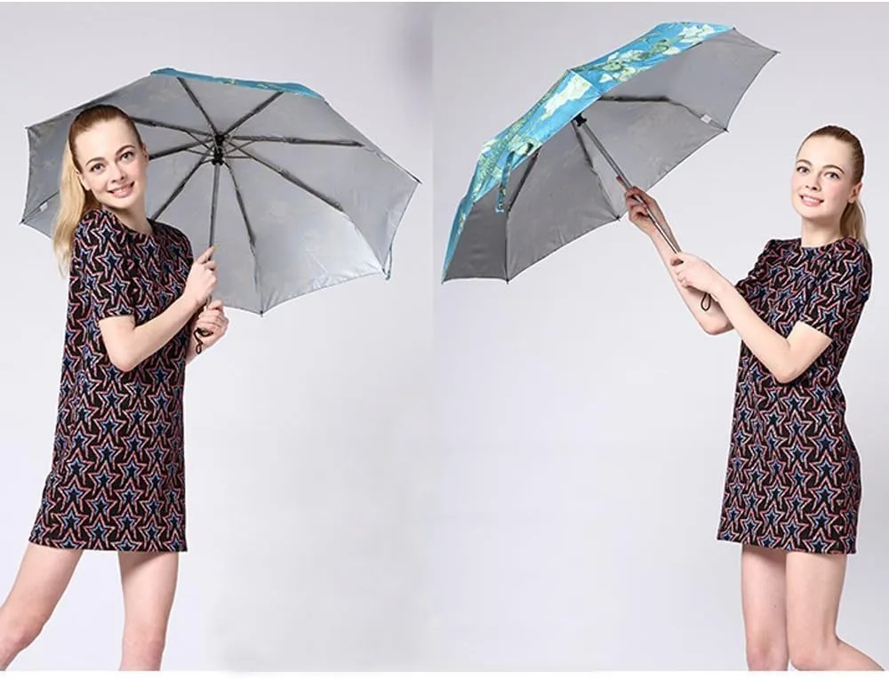 Creative Oil Painting Automatic Folding Umbrella, Anti UV Sun Protection Parasol Umbrella for Ladies (Almond Blossom)