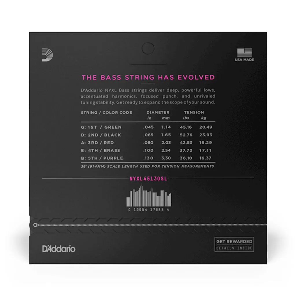 D'Addario - NYXL45130SL 45-130 Regular Light Super Long Scale 5-String Bass Strings