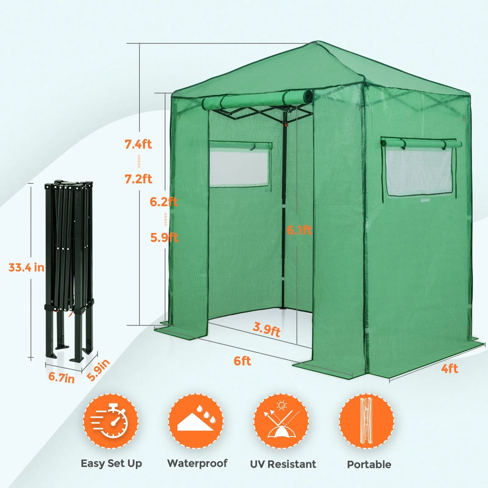 Easy Fast Setup Instant 6x4 Walk-in Indoor/Outdoor Greenhouse