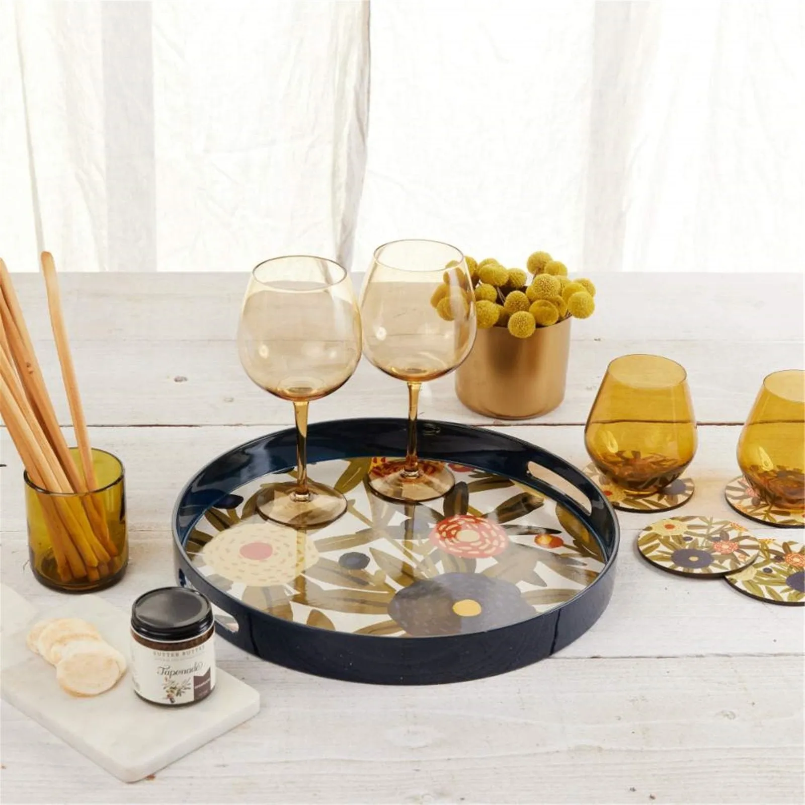 Harvest Sunshine Round Tray - 15 Inch Floral Design