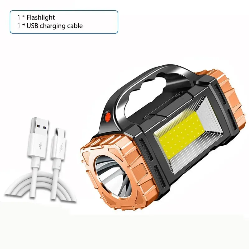 High Power Rechargeable LED Flashlight Multifunctional Portable Light with Side Light Waterproof Multiple Lighting Modes