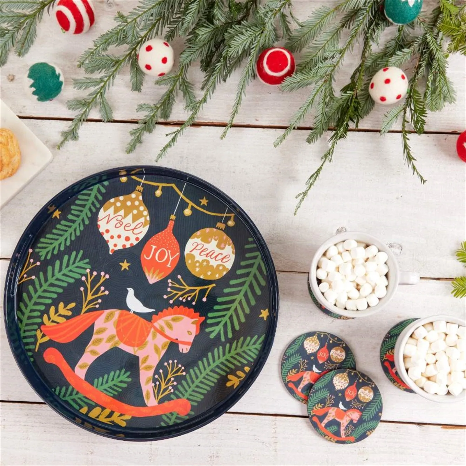 Holiday Horse Round Tray - 15 Inch Festive Decor