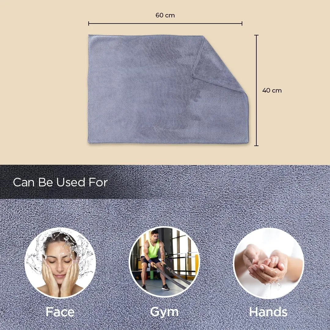 Homestic Pack of 4 Face Towel | Microfiber Hand Towel | Antibacterial Face Towel | Hair & Face Towel for Man | 400 GSM Towel | SHXS40601 | Gray