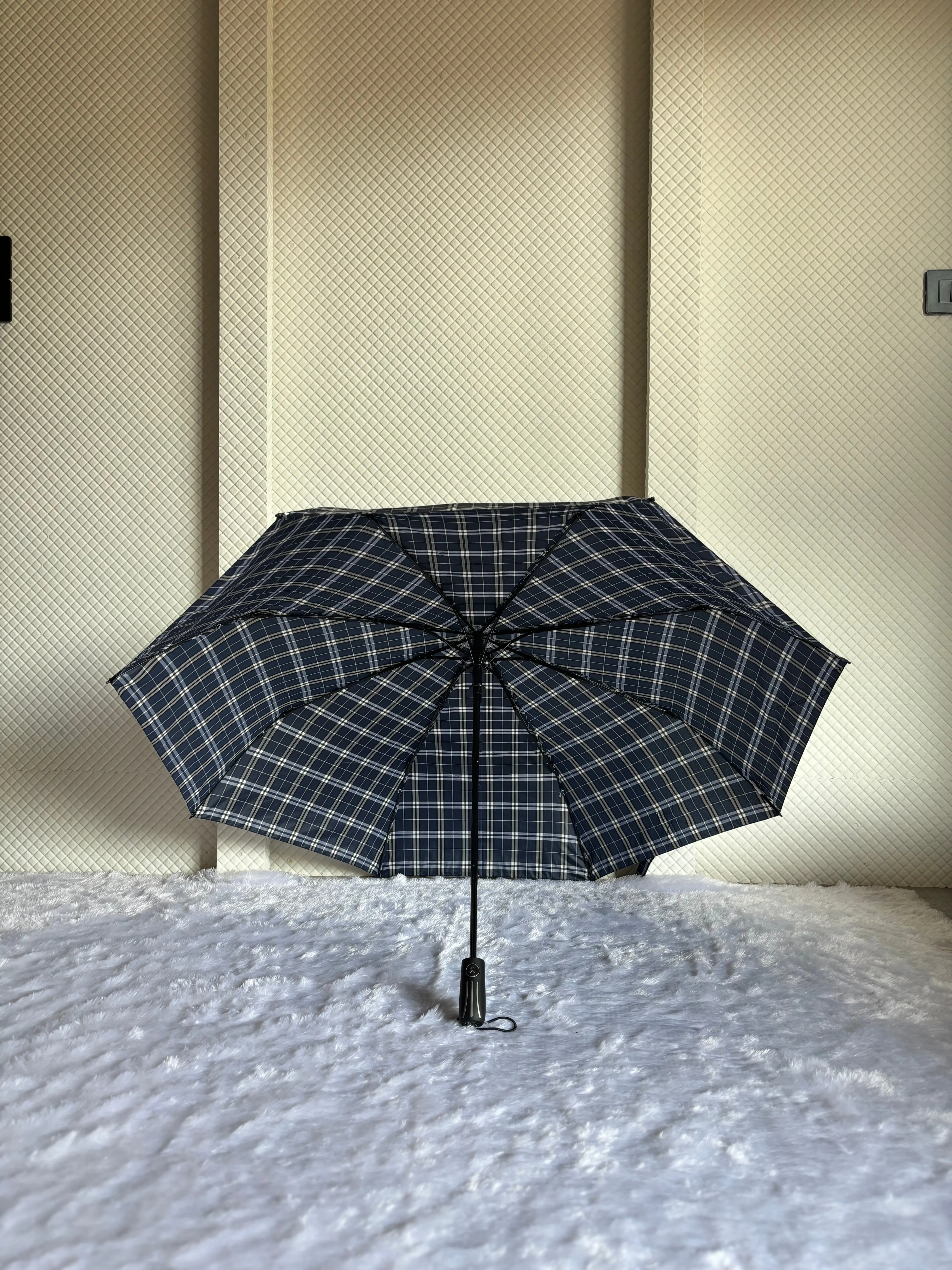 Jainsons Rain-Check 3 Fold Jumbo Umbrella | Checks Print | Navy Blue