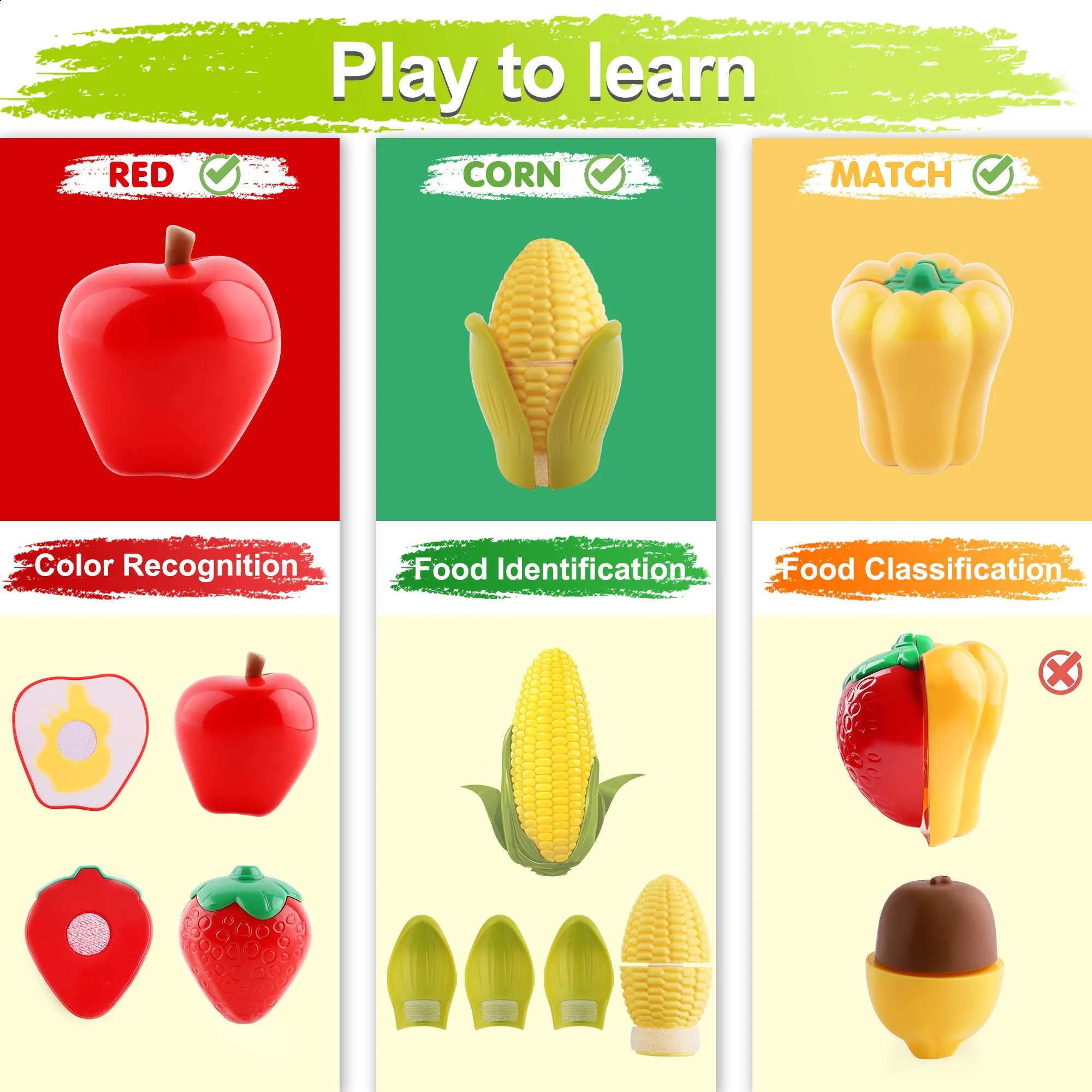 Kids Play Food Sets Pretend Cutting Cooking Food Toys with Basket