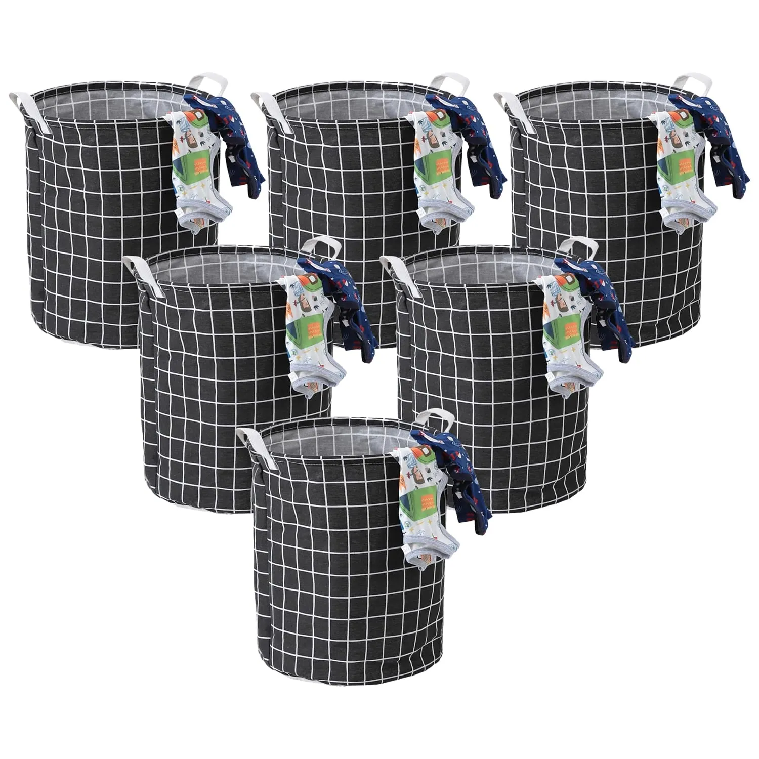 Kuber Industries Laundry Basket For Clothes|Foldable Laundry Hamper|Basket For Toys, Dirty clothes, Storage "45 LTR"-Pack of 6 (Black)