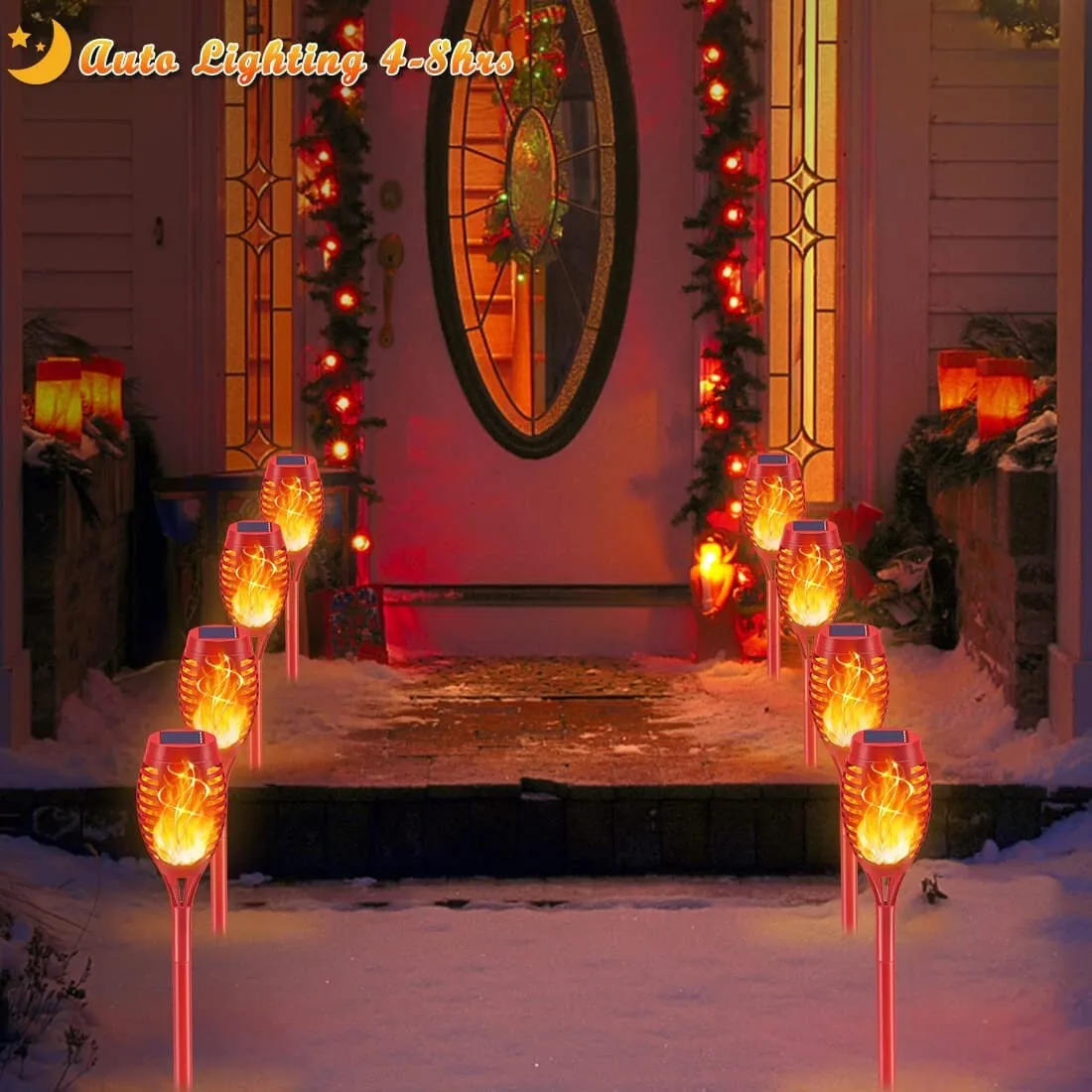 KYEKIO Outdoor Christmas Decorations | 12Pack Red Flickering Flame Christmas Lights Outdoor for Christmas Decor | LED Solar Christmas Lights