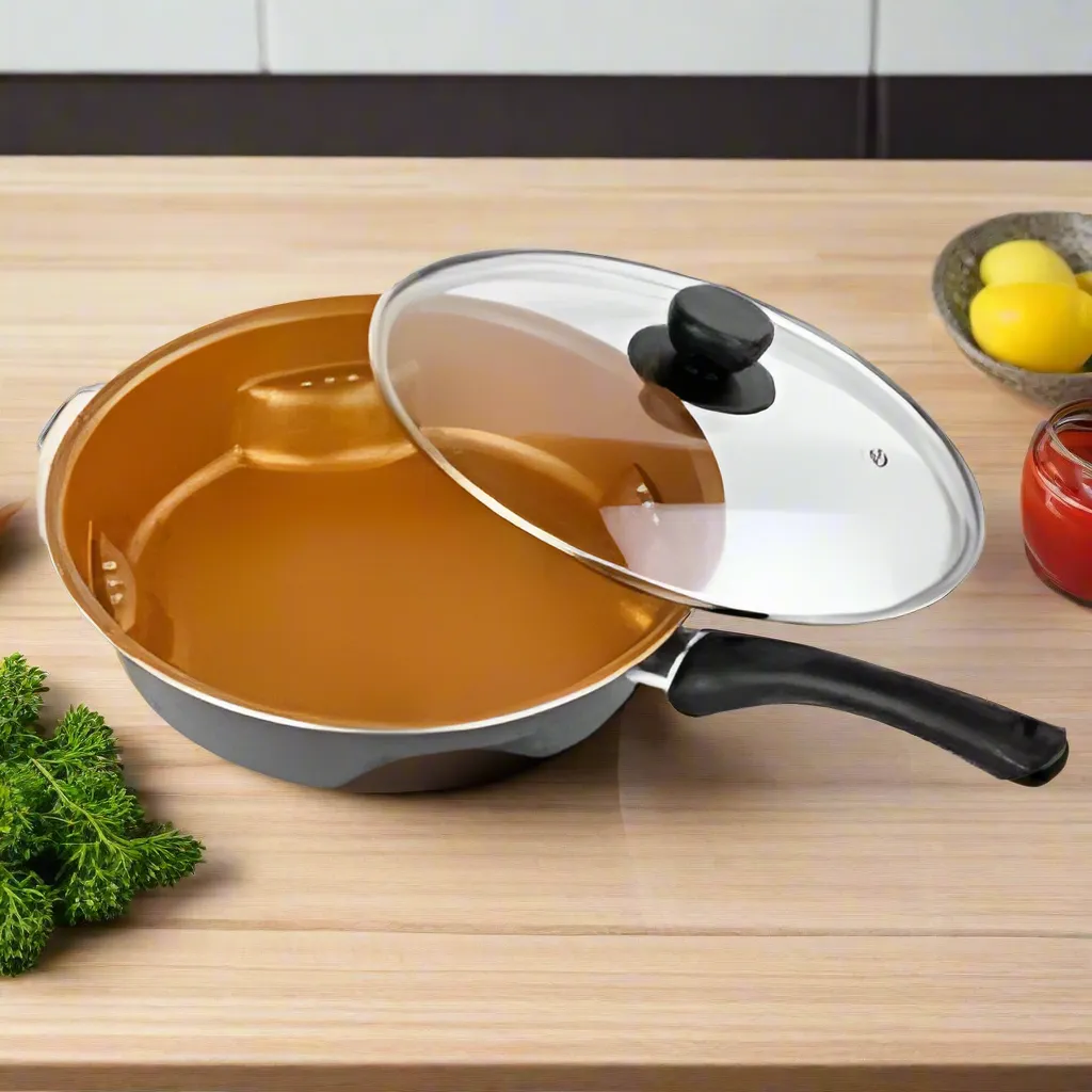 Non Stick Steel Air Fry Pan With Tempered Glass Lid