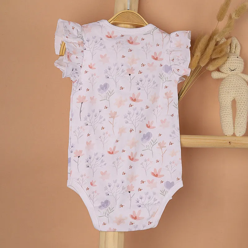 Organic Cotton Onesie For Baby Girl | Flower Printed | Pack of 2