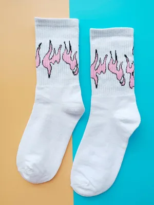 Pink Fire Flame Socks Creative Socks Funny Socks for Women Novelty Socks Funky
