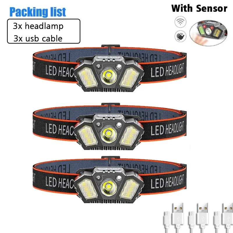 Rechargeable Headlamp Portable LED Headlamp Outdoor Fishing Flashlight Built-in Battery Wave Induction Motion Sensor Headlight