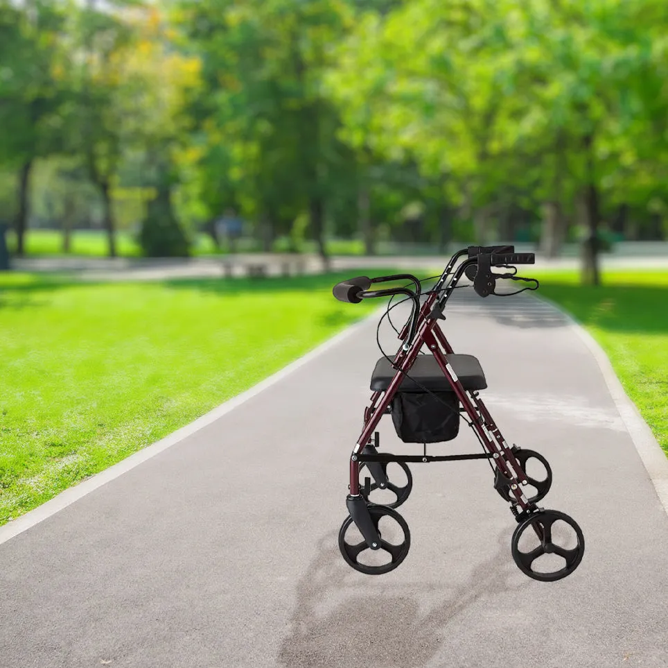 Red Steel Heavy Duty Folding Rollator Walker