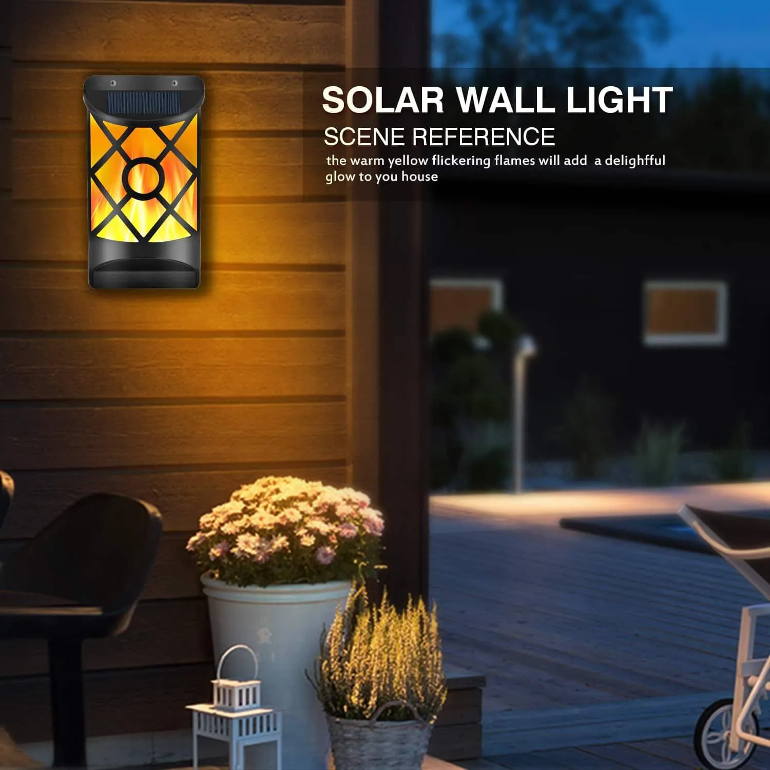 Solar Wall Lights Outdoor, Waterproof Flickering Flame Solar Fence Lights Dark Sensor for Patio Deck Driveway