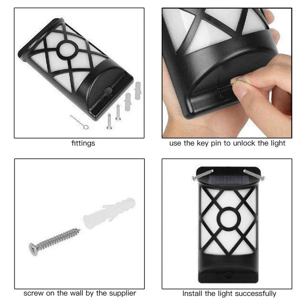 Solar Wall Lights Outdoor, Waterproof Flickering Flame Solar Fence Lights Dark Sensor for Patio Deck Driveway