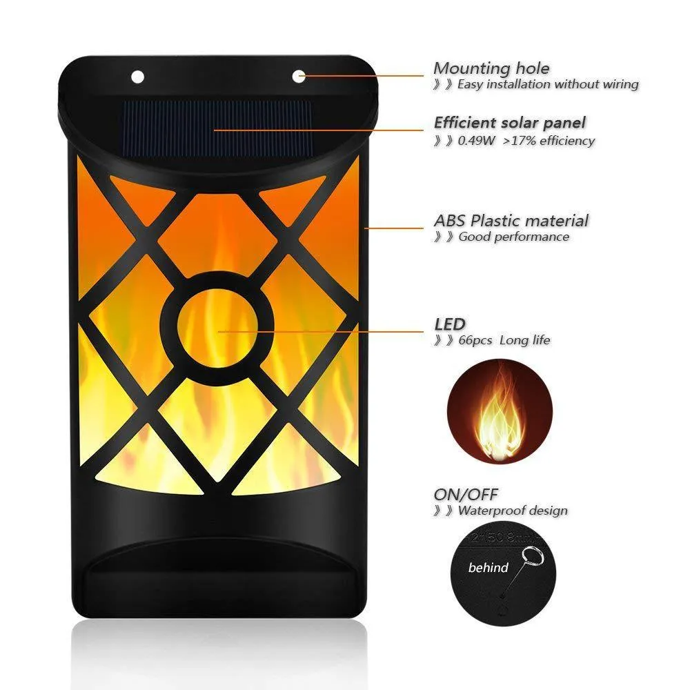 Solar Wall Lights Outdoor, Waterproof Flickering Flame Solar Fence Lights Dark Sensor for Patio Deck Driveway