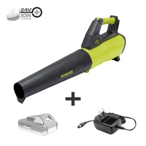 Sun Joe 24V-JB-LTE 24-Volt iON  Cordless Turbine Jet Blower | 350 CFM Max Kit | W/ 2.0-Ah Battery and Charger